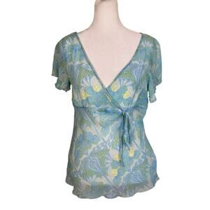 H&M Vtg Y2K Coquette Fairy Babydoll Top w Tie Sheer Flutter Sleeves Flowy Hem